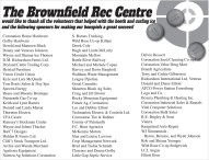 The Brownfield Rec Centre would like to thank all the volunteers